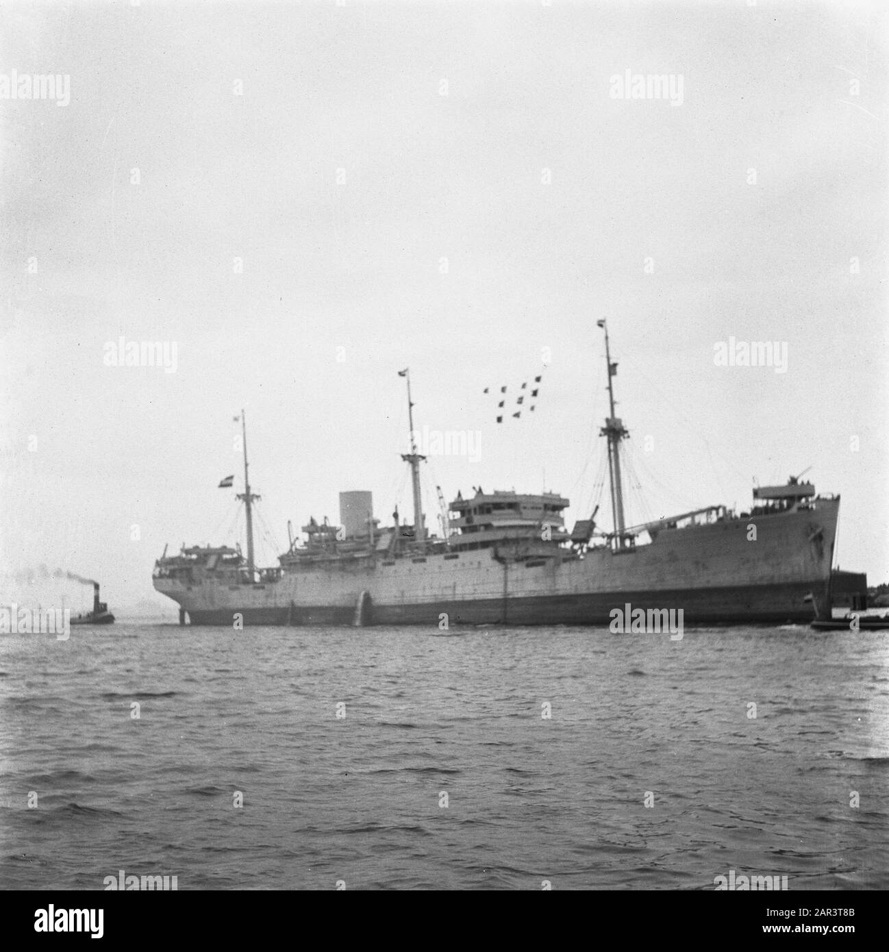 Tarakan (navire) Accueil de l'annotation Tarakan : le cargo ms' Tarakan '(1930) du navire à vapeur' Nederland '(SMN) retourne comme premier navire du SMN, sous le capitaine J.B. Roeterink, après une absence de cinq ans et demi de guerre en mer, de retour à Amsterdam. Date: 5 Septembre 1945 Lieu: Amsterdam Mots Clés: Expédition, Navires Banque D'Images