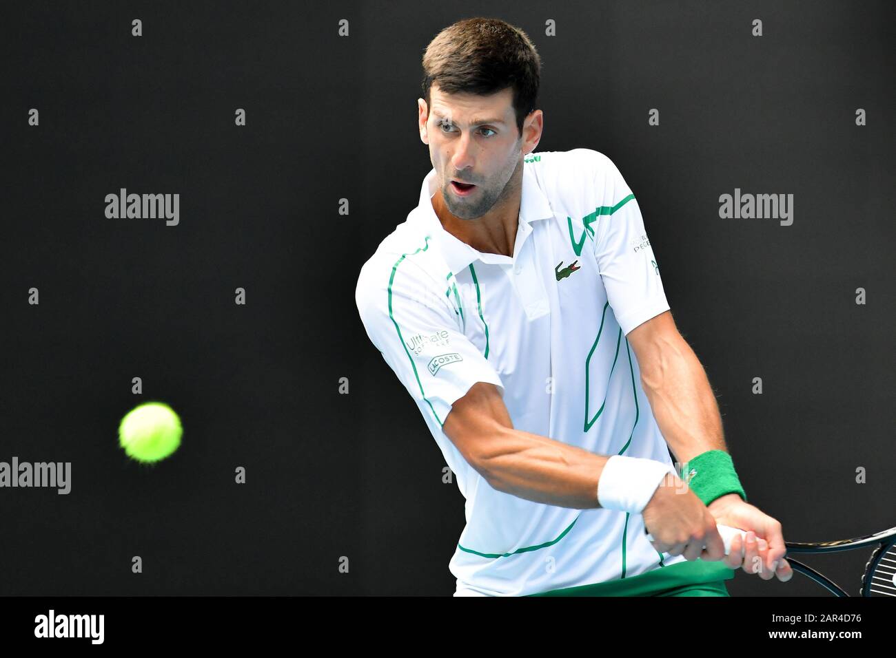 Melbourne, Australie. 26 janvier 2020. 2ème SEED NOVAK DJOKOVIC (SRB) en action contre le 14ème SEED DIEGO SCHWARTZMAN (ARG) sur Rod laver Arena dans un quatrième match rond simple pour Homme le 7e jour de l'Open d'Australie 2020 à Melbourne, Australie. Sydney Low/Cal Sport Media. Djokovic a gagné 63 64 64. Crédit: Csm/Alay Live News Banque D'Images