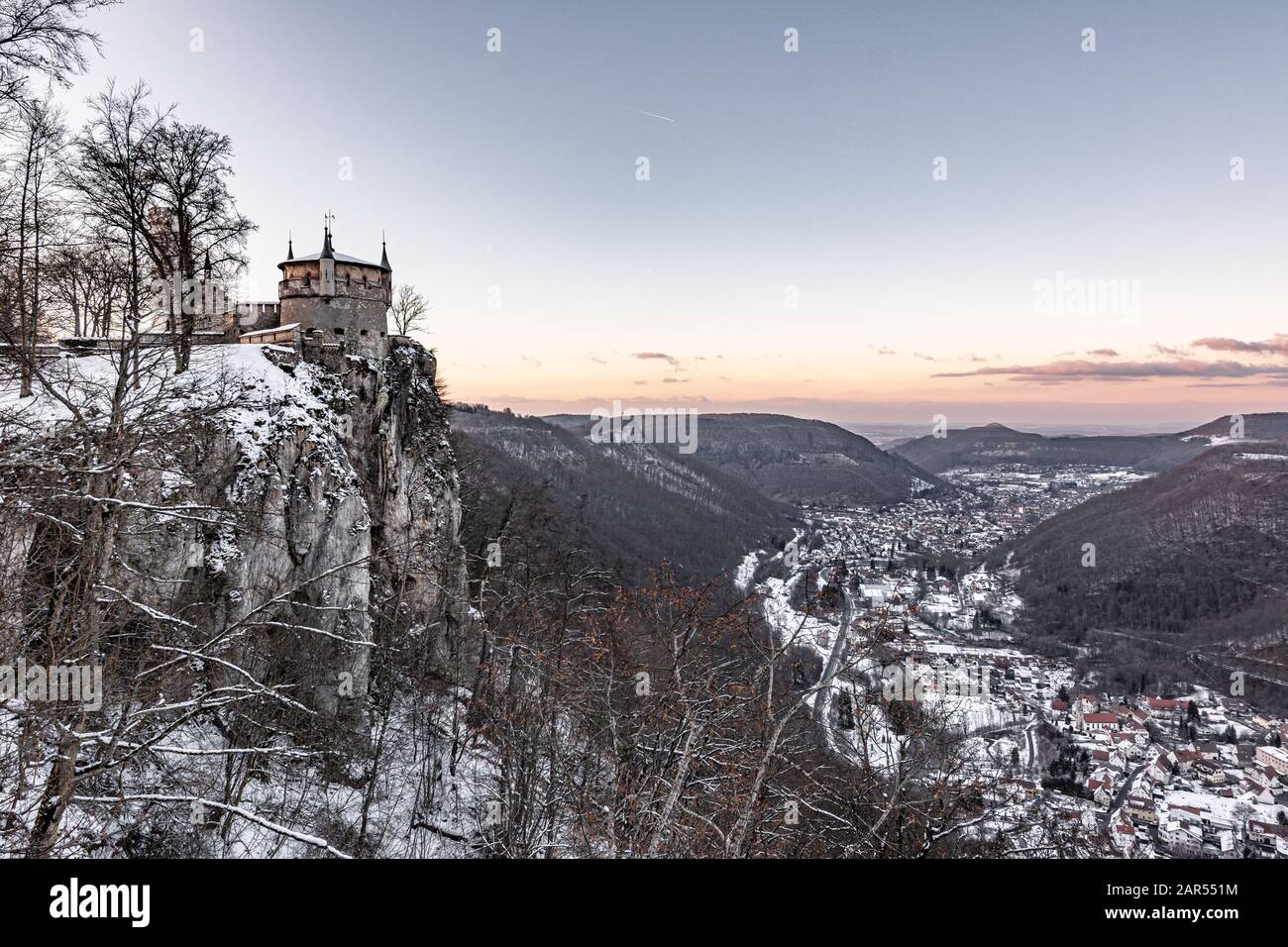 Vue depuis le château de Lichtenstein en hiver Banque D'Images