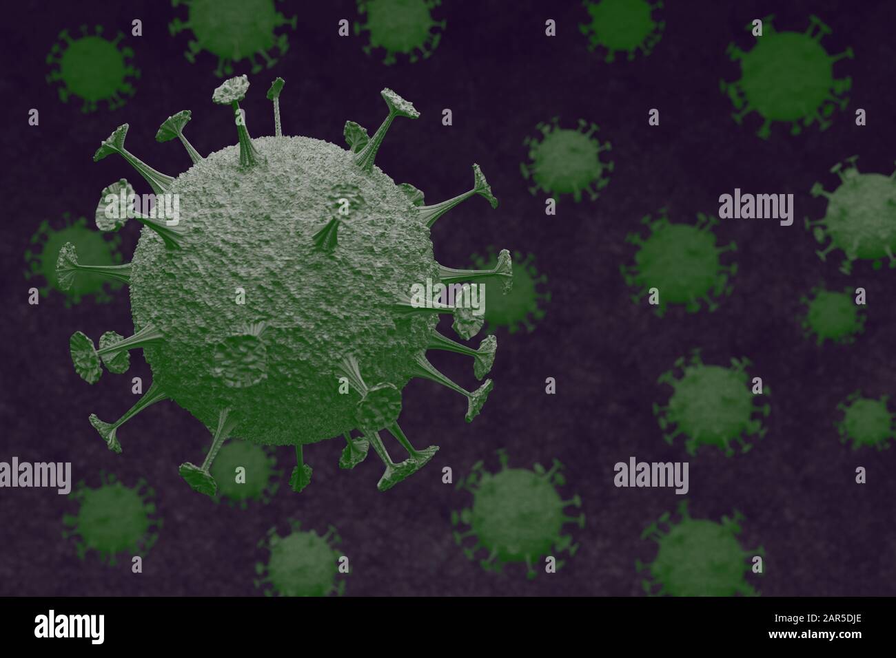 Cellules de coronavirus dans le corps humain. Virus respiratoire en vue microscopique. Illustration du rendu tridimensionnel. Gros plan et espace de copie. Concept de soins de santé. Banque D'Images
