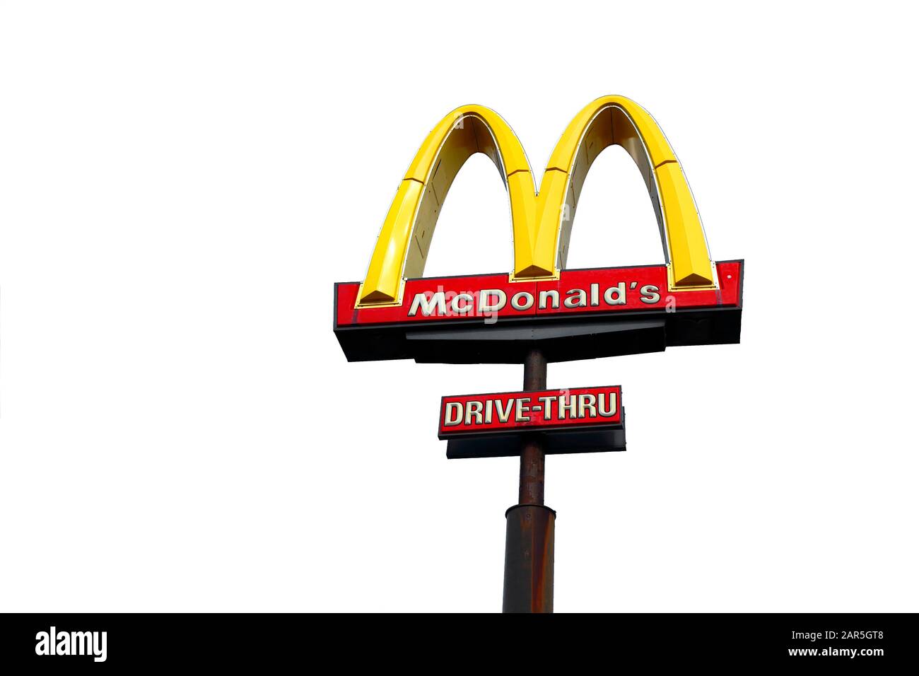 McDonalds Golden Arches isolé sur un fond blanc Banque D'Images