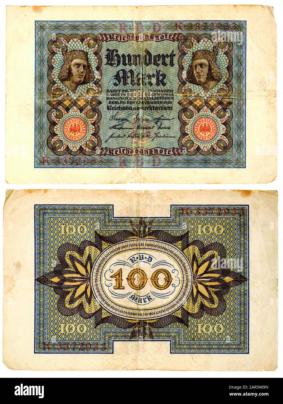 Ancienne loi allemande 100 Mark de 1920 pendant la crise économique après la première guerre mondiale Banque D'Images