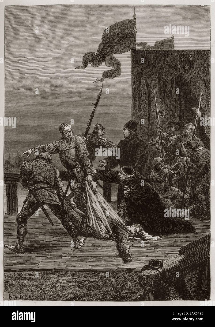 Guerre de cent ans (Guerre civique entre Armagnacs et Bourguignons) - Assassinat de Jean I de Bourgogne, dit sans pur (1371-1419), sur le pont de Mont Banque D'Images