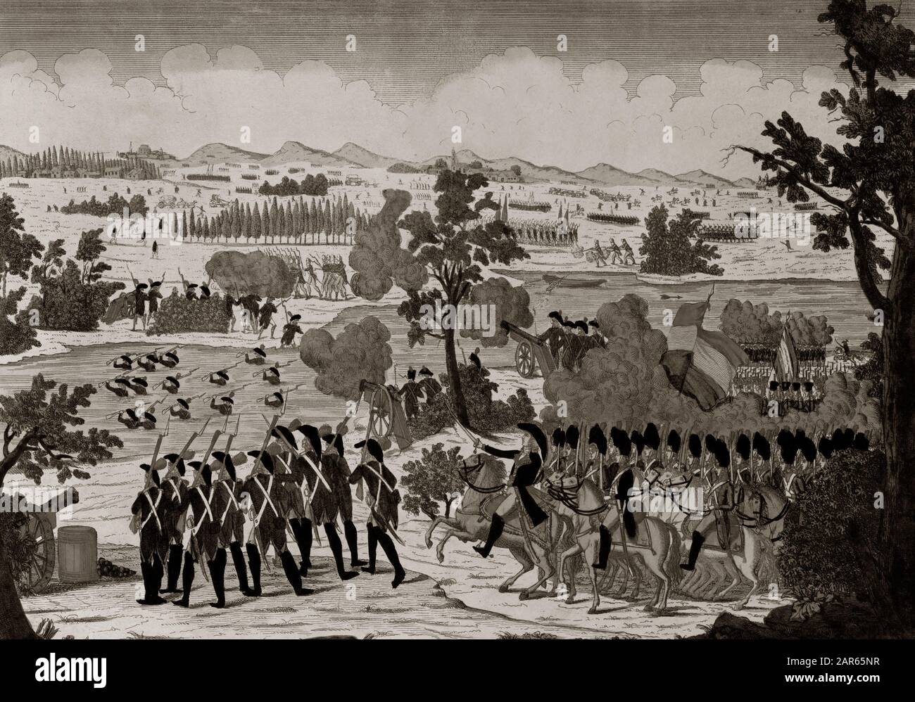 Passage du Mincio le 11 Prairie an IV (20 décembre 1800) par les grenadiers francais. Sous les yeux de Bonaparte général en Chef - Gravure - 1800 - T. Banque D'Images