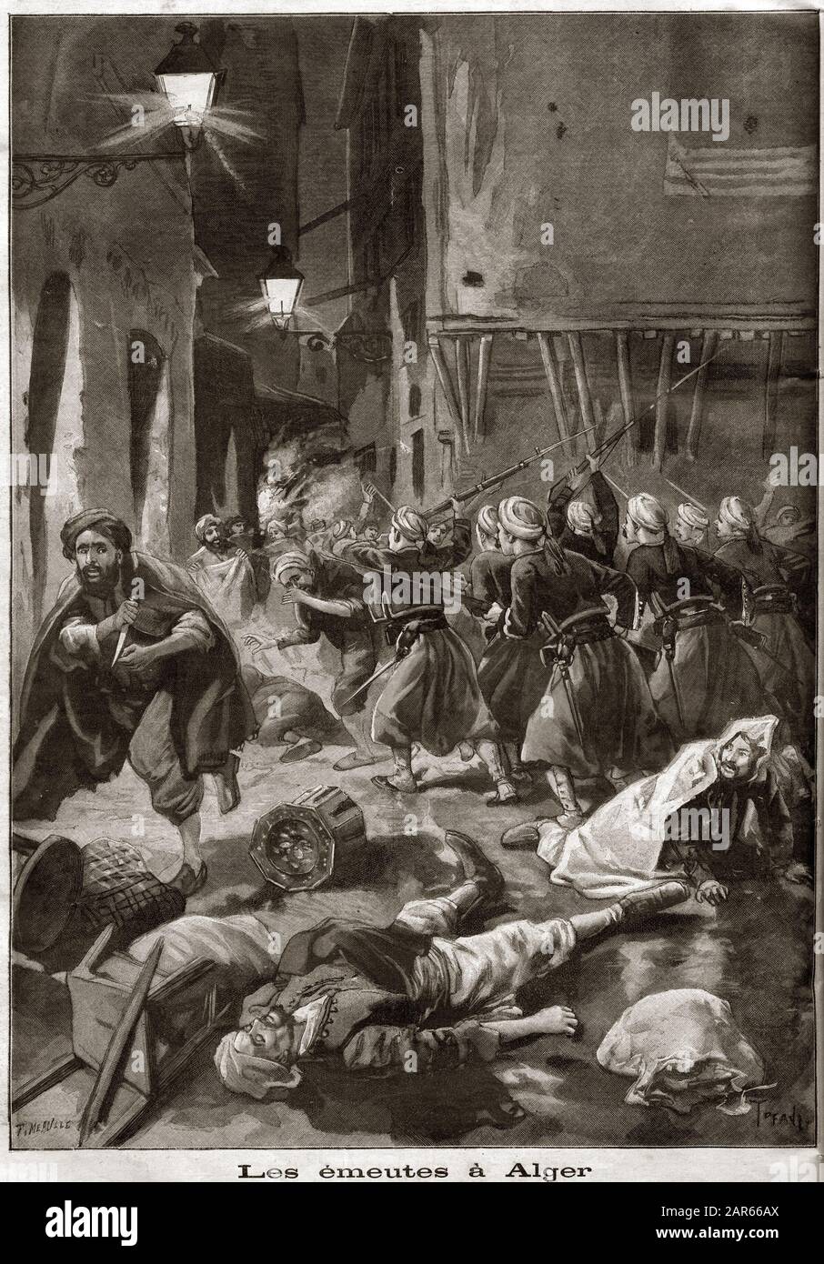 Émeutes antisémites violentes à Alger, illustration du petit Journal, février 1898 - Antisemitisme en Algérie en 1898 - les emeutes A Alger - Banque D'Images