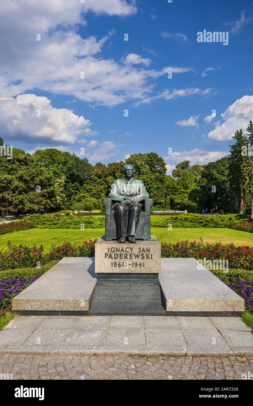 Ignace Jan Paderewski Monument à Park Ujazdowski à Varsovie, Pologne, pianiste, compositeur et patriote polonais Banque D'Images