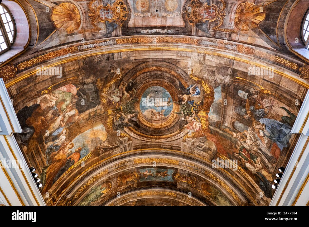 Église notre-Dame de la Victoire intérieur baroque à la Valette, Malte, peintures au plafond Banque D'Images