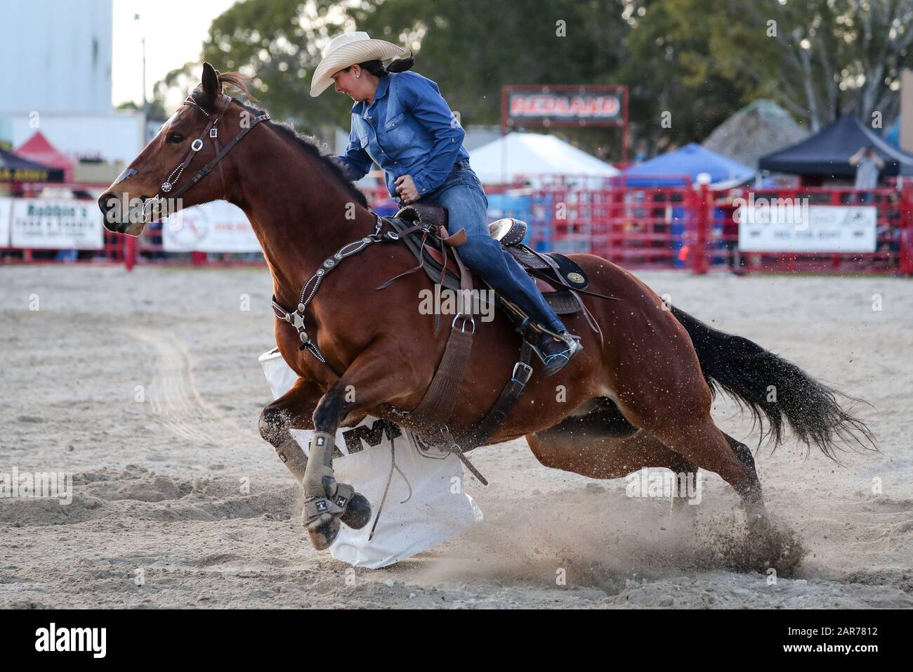 25 janvier 2020 : Jodi Mathews participe à l'événement Barrel Racing lors du 71ème rodéo du championnat Homestead au Doc DeMilly Rodeo Arena de Harris Field à Homestead, en Floride. Mario Houben/CSM Banque D'Images