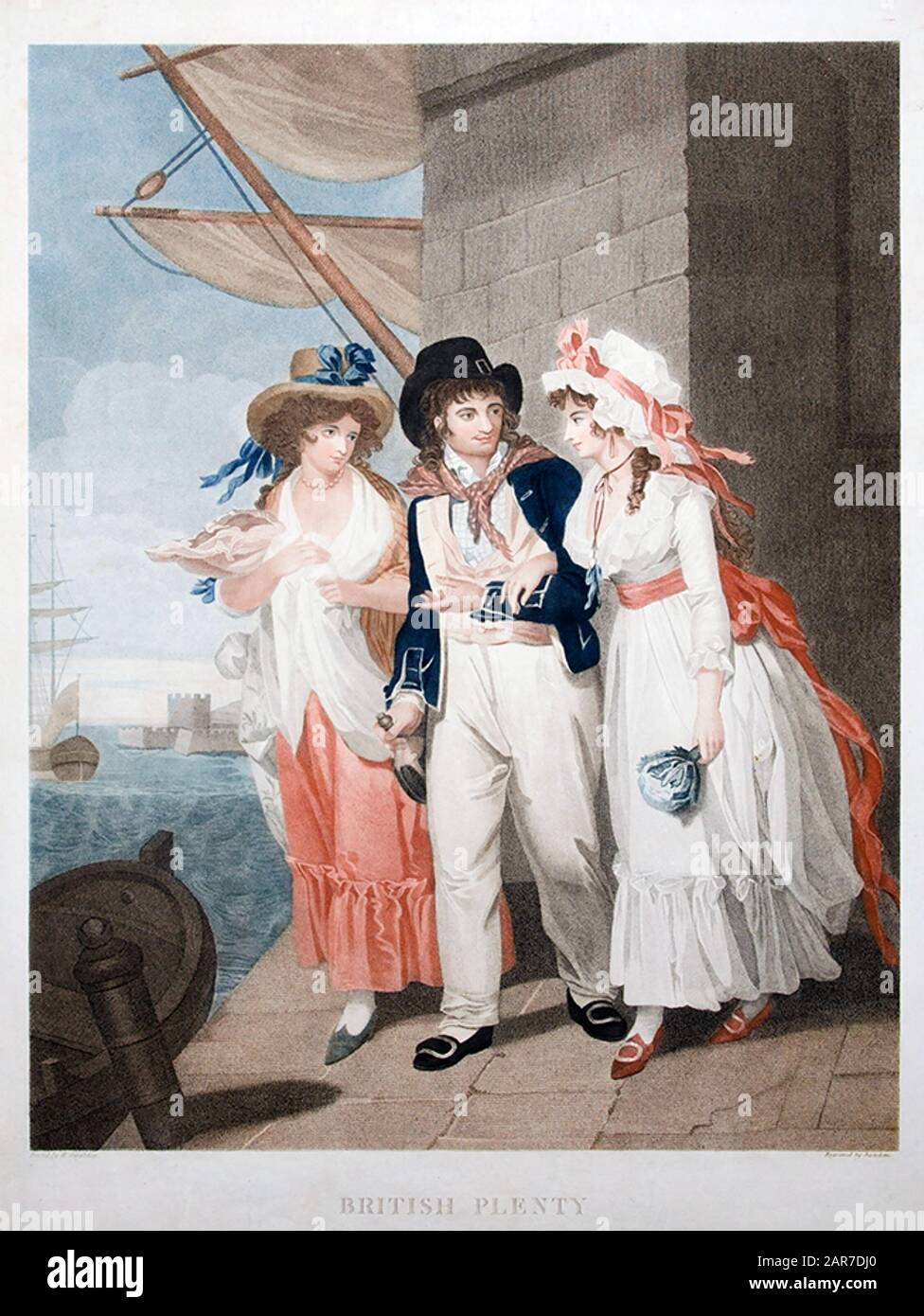 British PLENTY print vers 1795 par Henry Singleton (1766-1839) montrant le marin britannique avec deux filles amis Banque D'Images