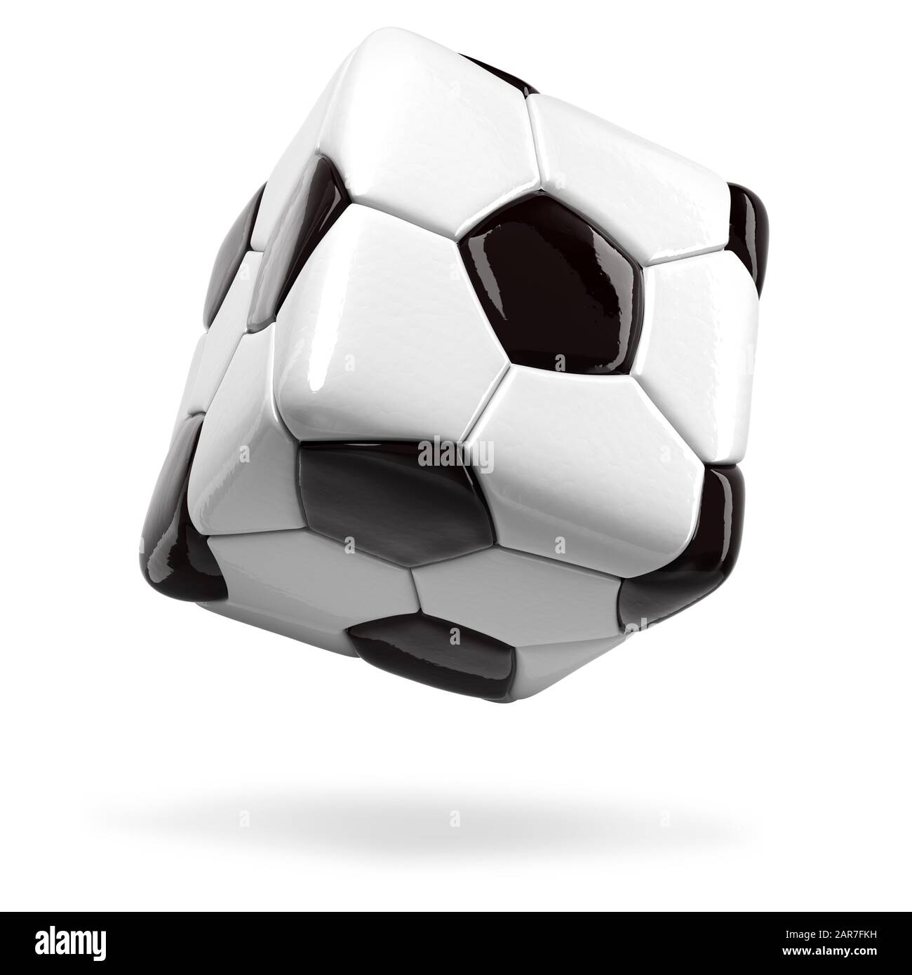 Ballon de football carré rebondissant sur un fond blanc Banque D'Images