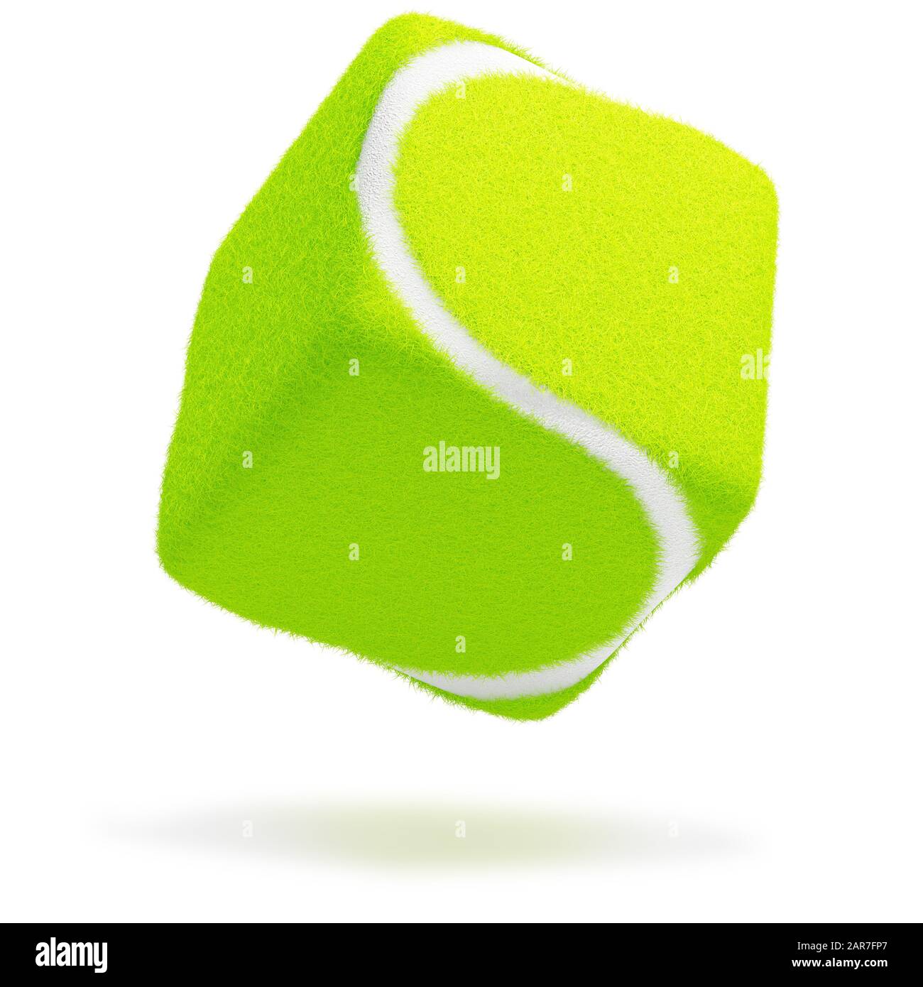 Balle de tennis surréaliste rebondissant sur fond blanc Banque D'Images
