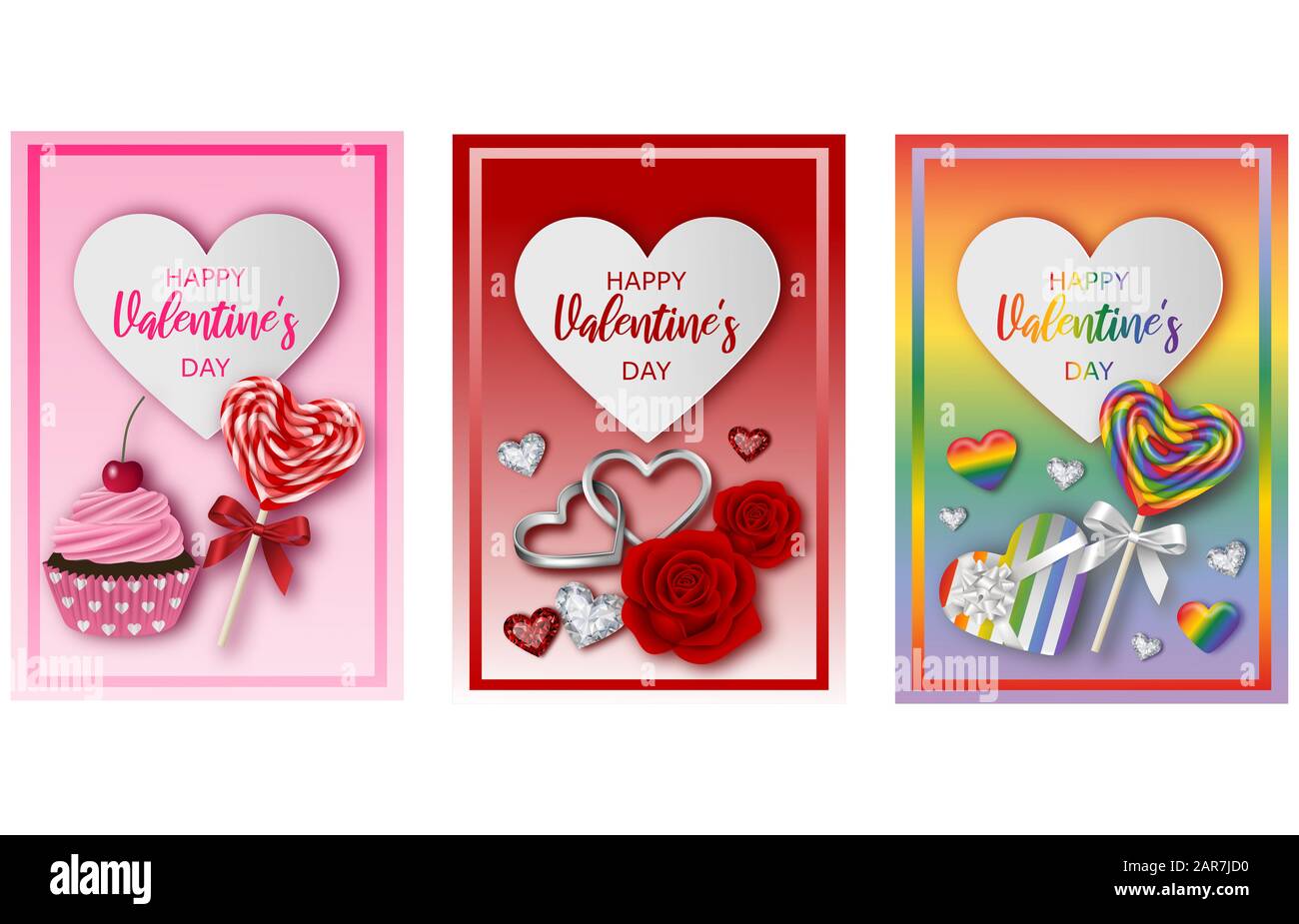 définissez les cartes de vœux ou les affiches de saint-valentin Banque D'Images
