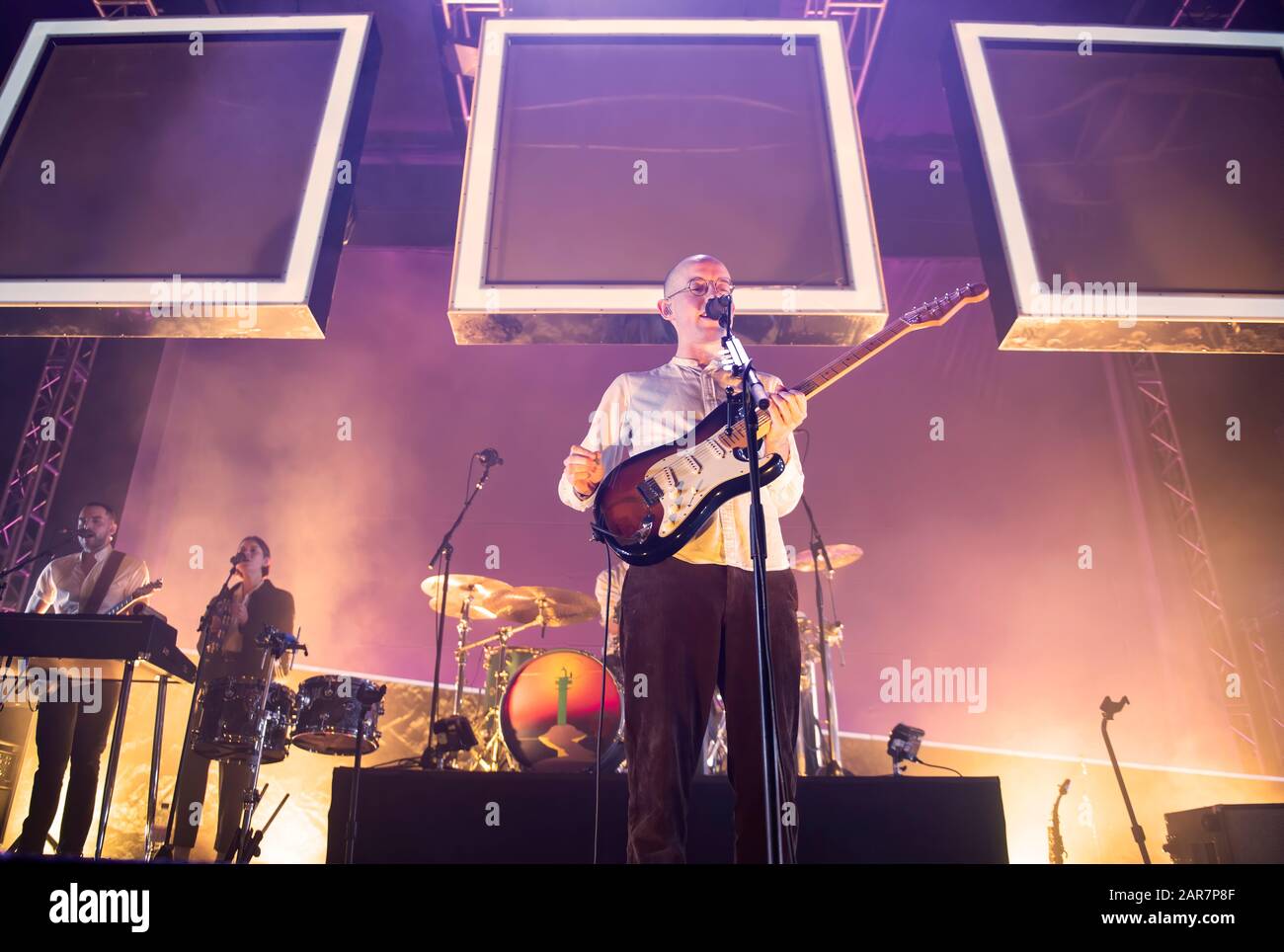 Leeds, Royaume-Uni. 25 janvier 2020. Jack Steadman, Jamie MacColl, Suren de Saram, et Ed Nash du groupe Bombay Bicycle Club se présentent à l'O2 Academy Leeds vendu sur Tout Le Reste A Fait Une Tournée Britannique Erronée, Leeds 2020-01-25 . Crédit : Gary Mather/Alay Live News Banque D'Images