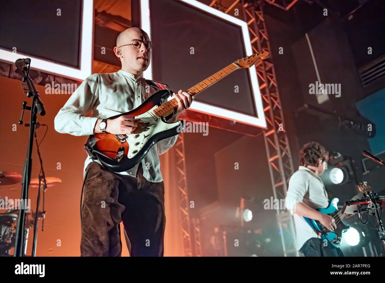 Leeds, Royaume-Uni. 25 janvier 2020. Jack Steadman, Jamie MacColl, Suren de Saram, et Ed Nash du groupe Bombay Bicycle Club se présentent à l'O2 Academy Leeds vendu sur Tout Le Reste A Fait Une Tournée Britannique Erronée, Leeds 2020-01-25 . Crédit : Gary Mather/Alay Live News Banque D'Images