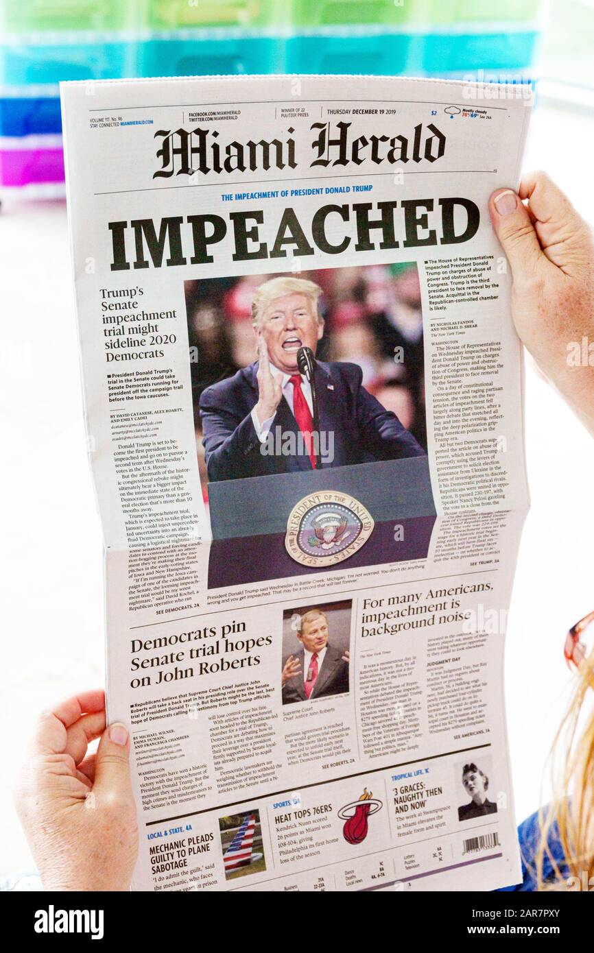 Miami Beach Florida,Miami Herald première page,le président Donald Trump a fait une destitution,gros titre,politique,FL191231145 Banque D'Images