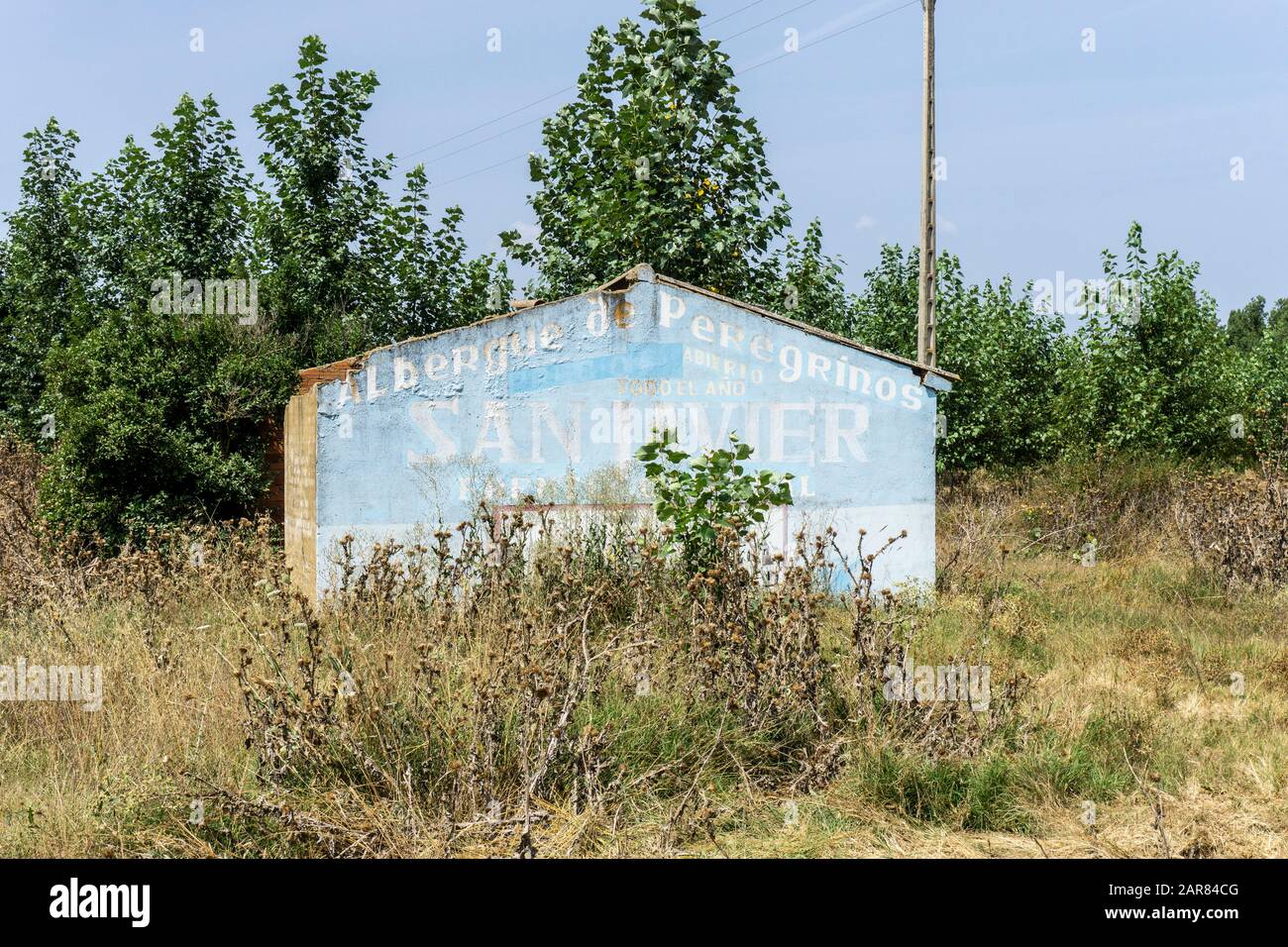 Hangar ou cabane abandonné dans le désert surcultivé Banque D'Images