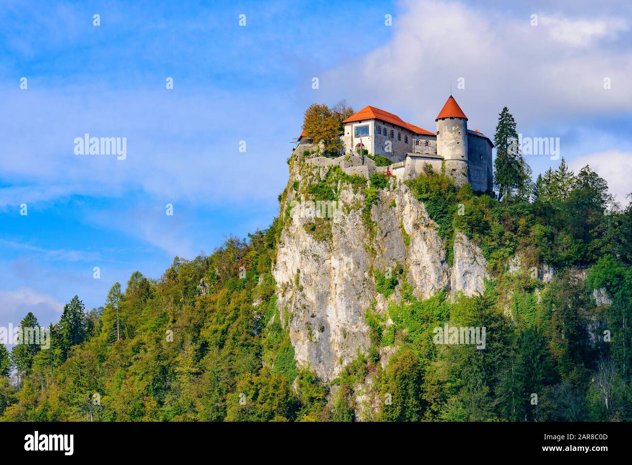 Château de Bled, un château médiéval au lac Bled en Slovénie Banque D'Images