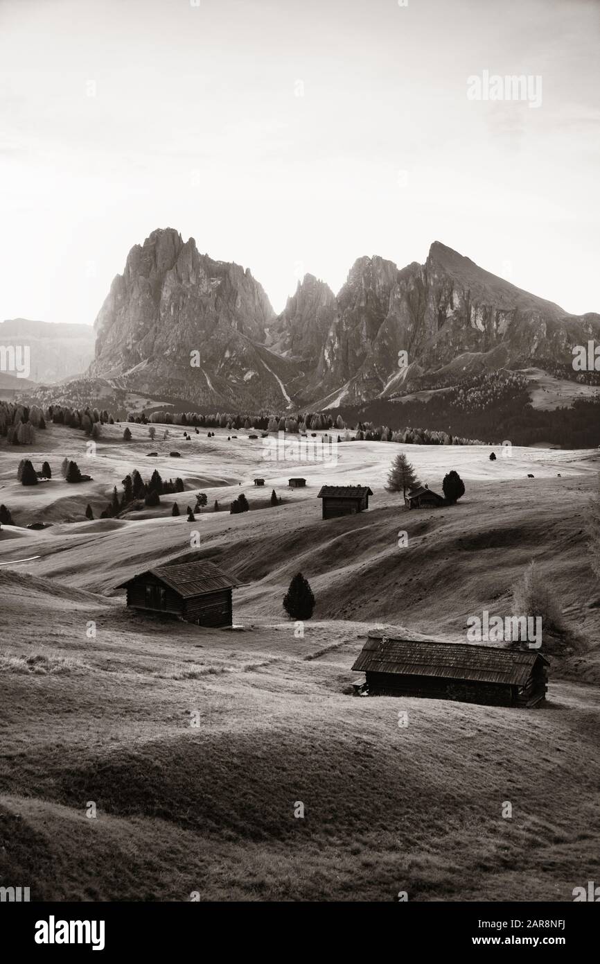 Bâtiments de village dans les Dolomites en Italie du Nord Banque D'Images