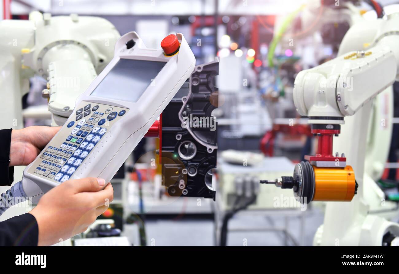 Ingénieur contrôle et contrôle automatisation Système Moderne de vision de machine robotisée en usine, concept de robot industriel . Banque D'Images