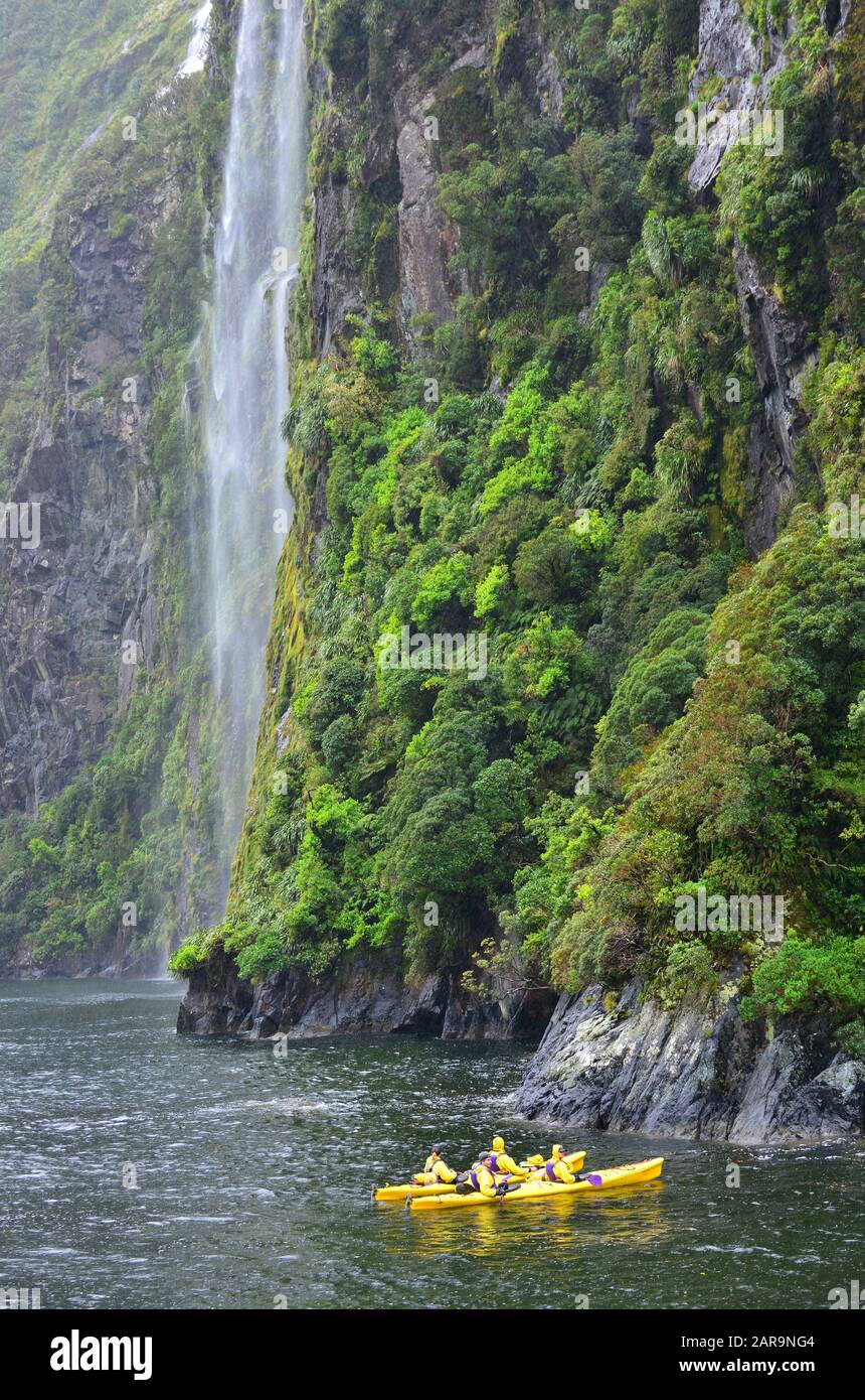 Chute d'eau à Milford Sound, Nouvelle Zélande Banque D'Images