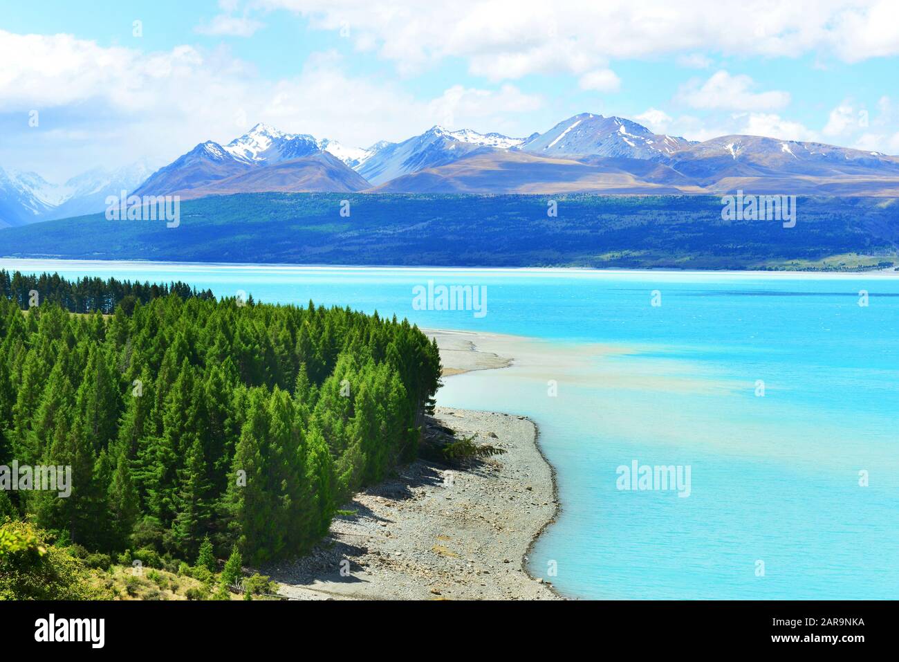 Le lac Pukaki et le Mont Cook, Nouvelle-Zélande Banque D'Images