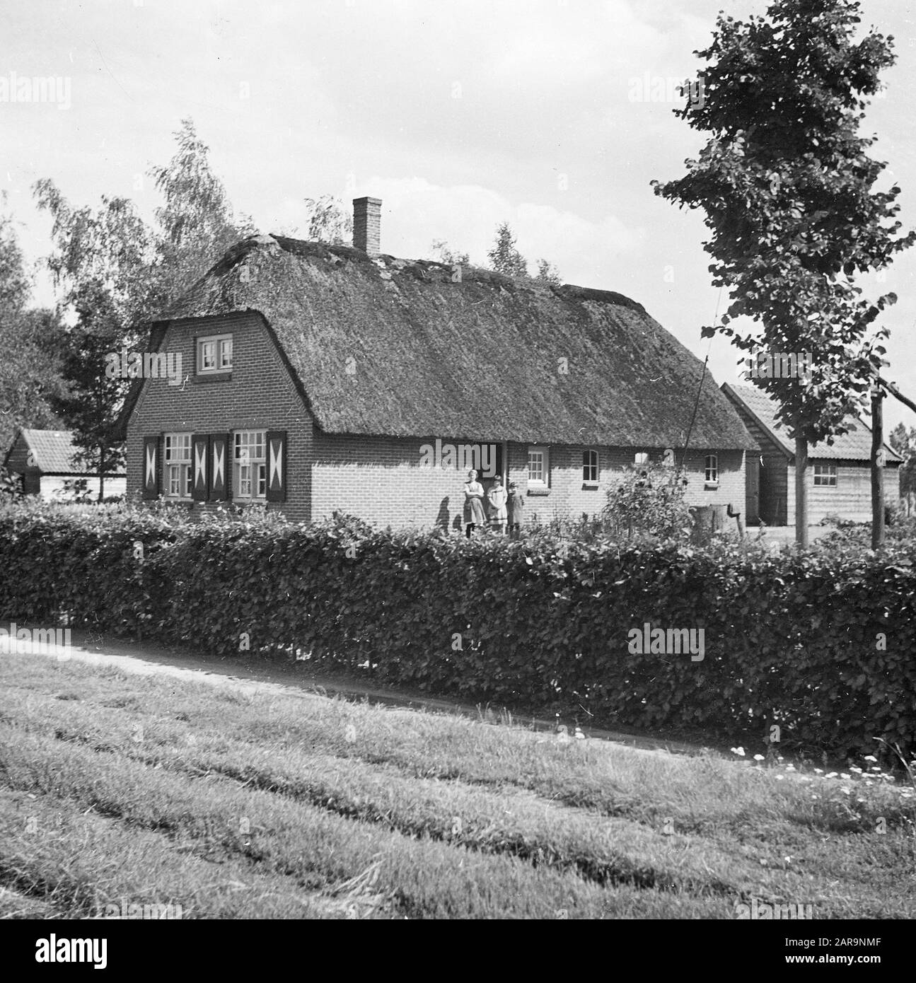 Landgoed De Utrecht. Landarbeiderswoning Annotation: La succession doit son nom à la compagnie d'assurance-vie de Utrecht, Insurance NV. À partir de 1898, la société exploitait les vastes landes à grande échelle. Le 25 mai 1899, le premier 700 ha a été lancé. Les travaux ont été réalisés par le Heideme. Finalement, la santé a été convertie en 1800 hectares de forêt et 600 hectares de terres agricoles, tandis que 400 hectares de terres naturelles ont continué d'exister. Date: Non daté lieu: Esbeek mots clés: Bâtiments agricoles modernes, logement Banque D'Images