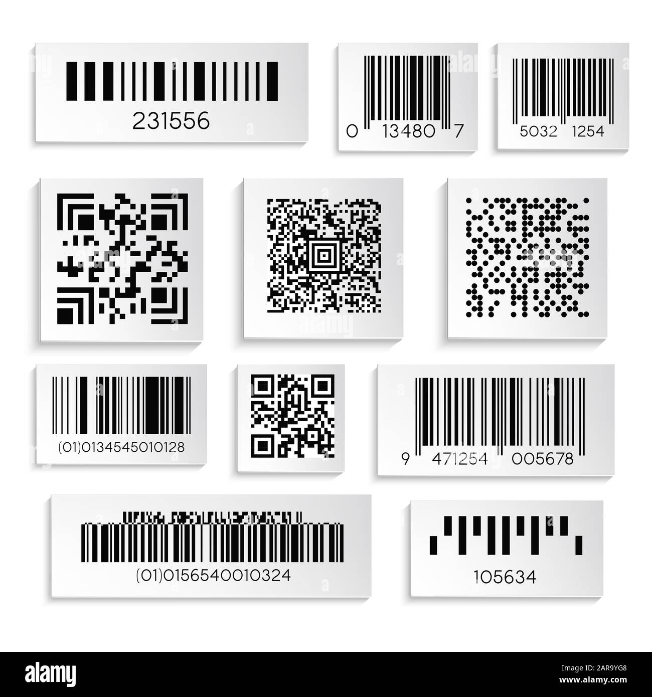 Icônes isolées de code-barres ou de numéro de série, codage qr Illustration de Vecteur