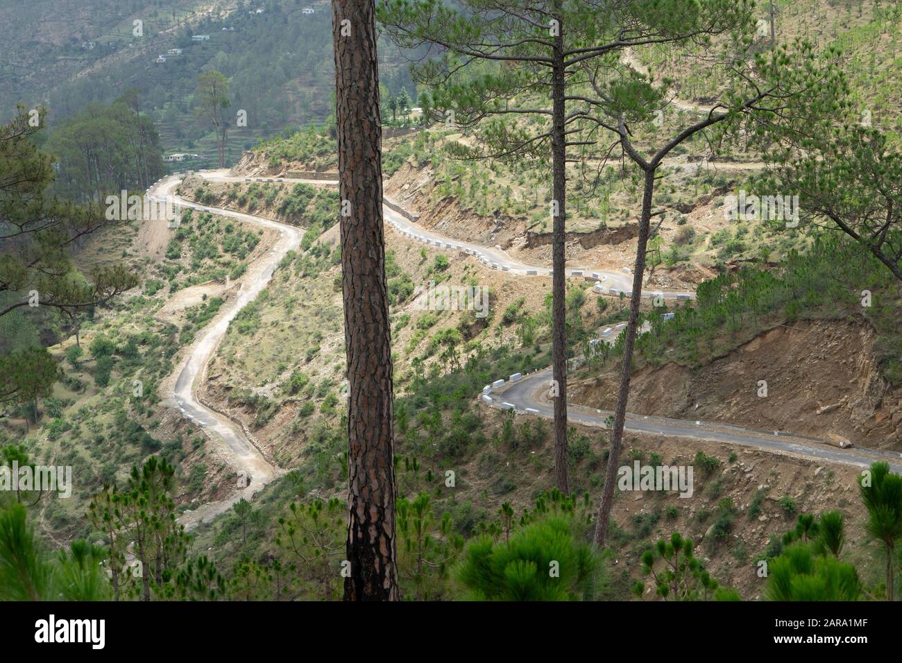 Routes sinueuses en épingle à cheveux, Papersali, Almora, Uttarakhand, Inde, Asie Banque D'Images