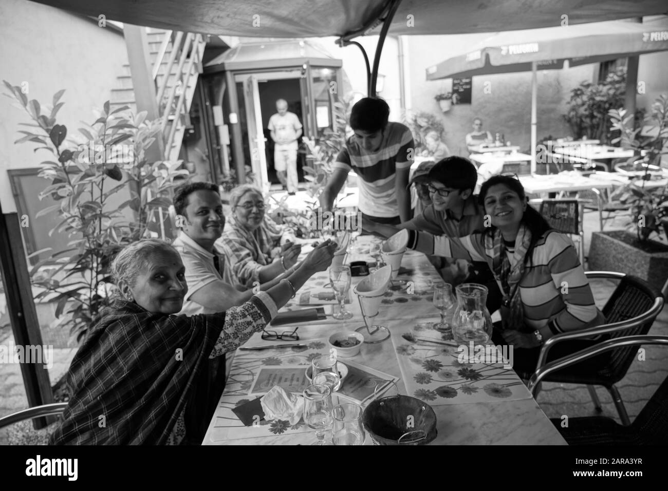 Déjeuner familial, Riquewihr, Alsace, France, Europe,M. NO 313 Banque D'Images