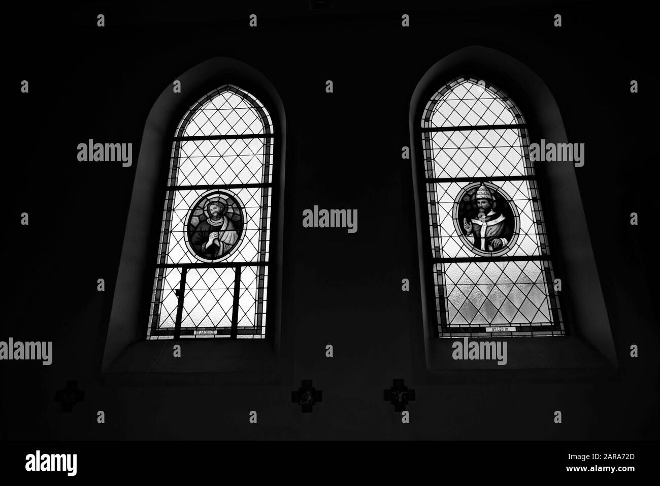 Saint Jacobus, Saint Leo, Vitrail, Storkensohn, Haut Rhin, Grand Est, France, Europe Banque D'Images