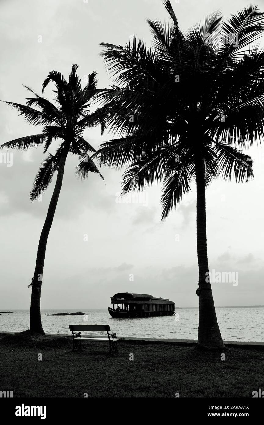 Bateau Dans Le Lac Vembanad, Coconut Lagoon Resort, Kumarakom, Kottayam, Kerala, Inde, Asie Banque D'Images