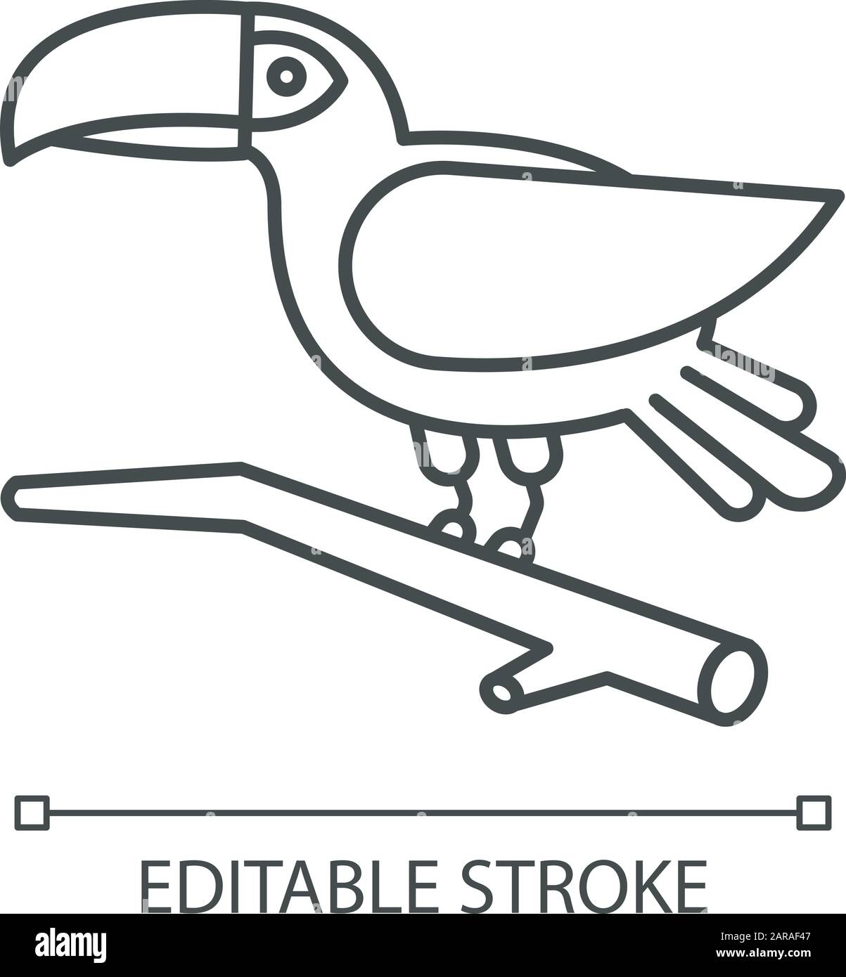 Icône linéaire parfaite Toucan pixel. Oiseau exotique. La faune brésilienne. Faune. Birdie tropical. Ornithologie. Animal sauvage d'Amérique du Sud. Personnalisation de la ligne fine Illustration de Vecteur