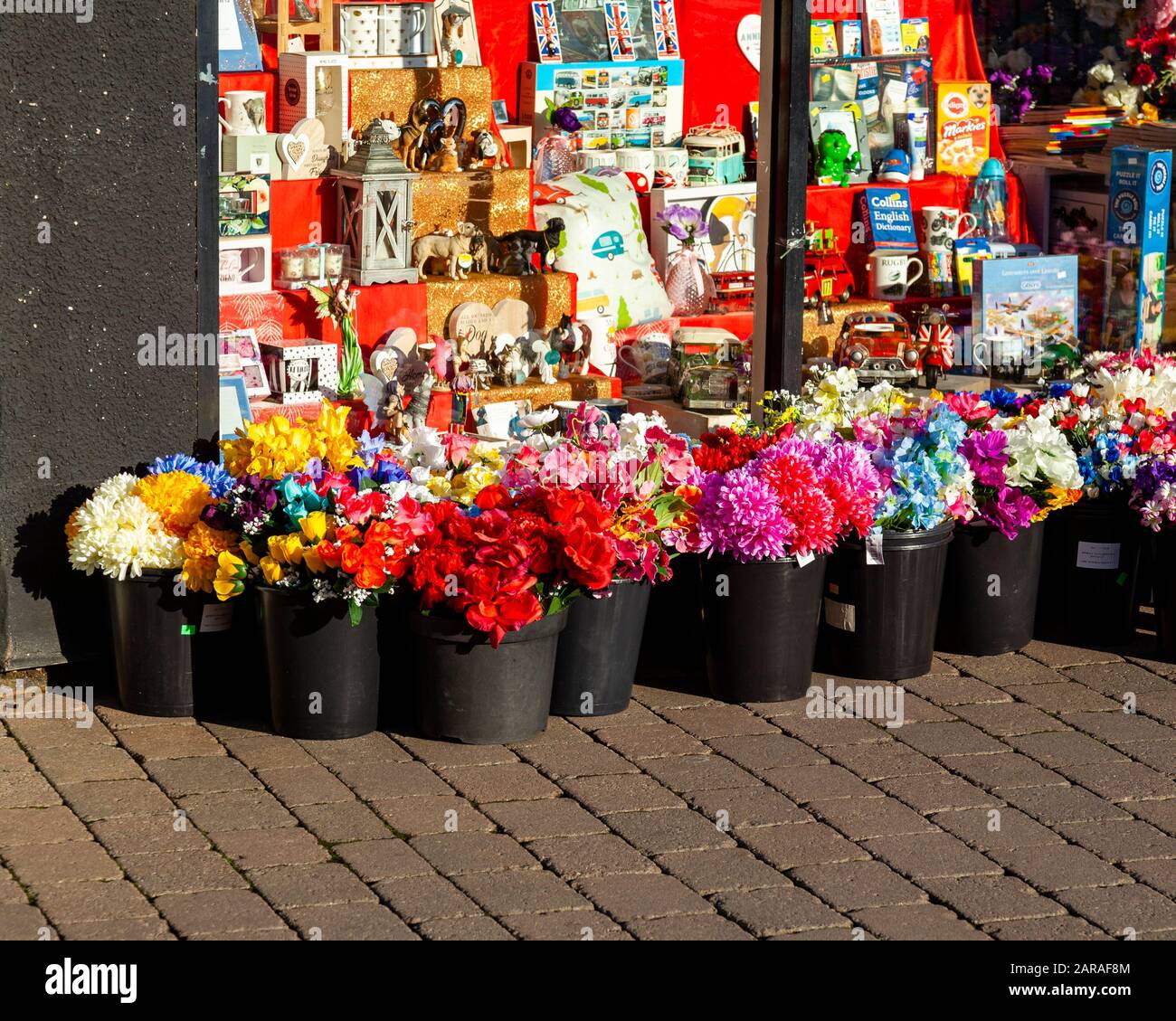 Fleurs à l'extérieur d'une boutique. Banque D'Images