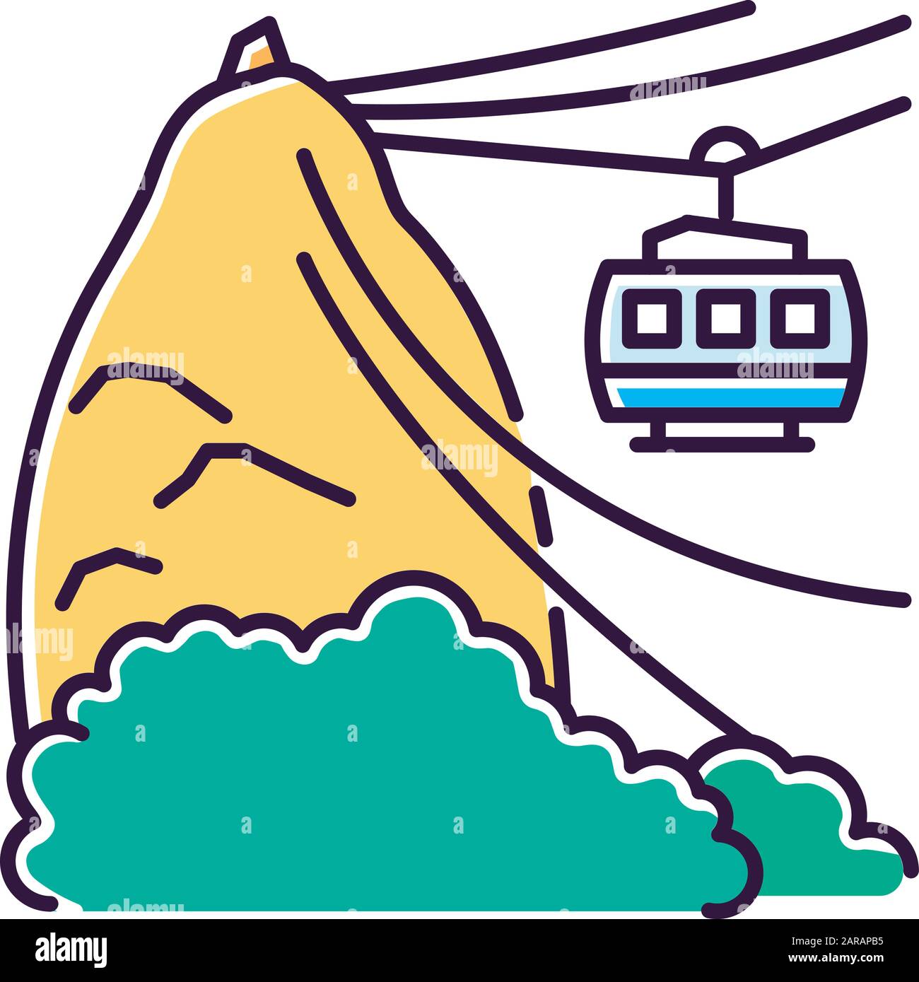 Icône de couleur RVB jaune Ropeway. Complexo do Alemao. PAO de Acucar. Site touristique brésilien. Amérique Du Sud. Favelas. Transport urbain. Vecteur isolé il Illustration de Vecteur