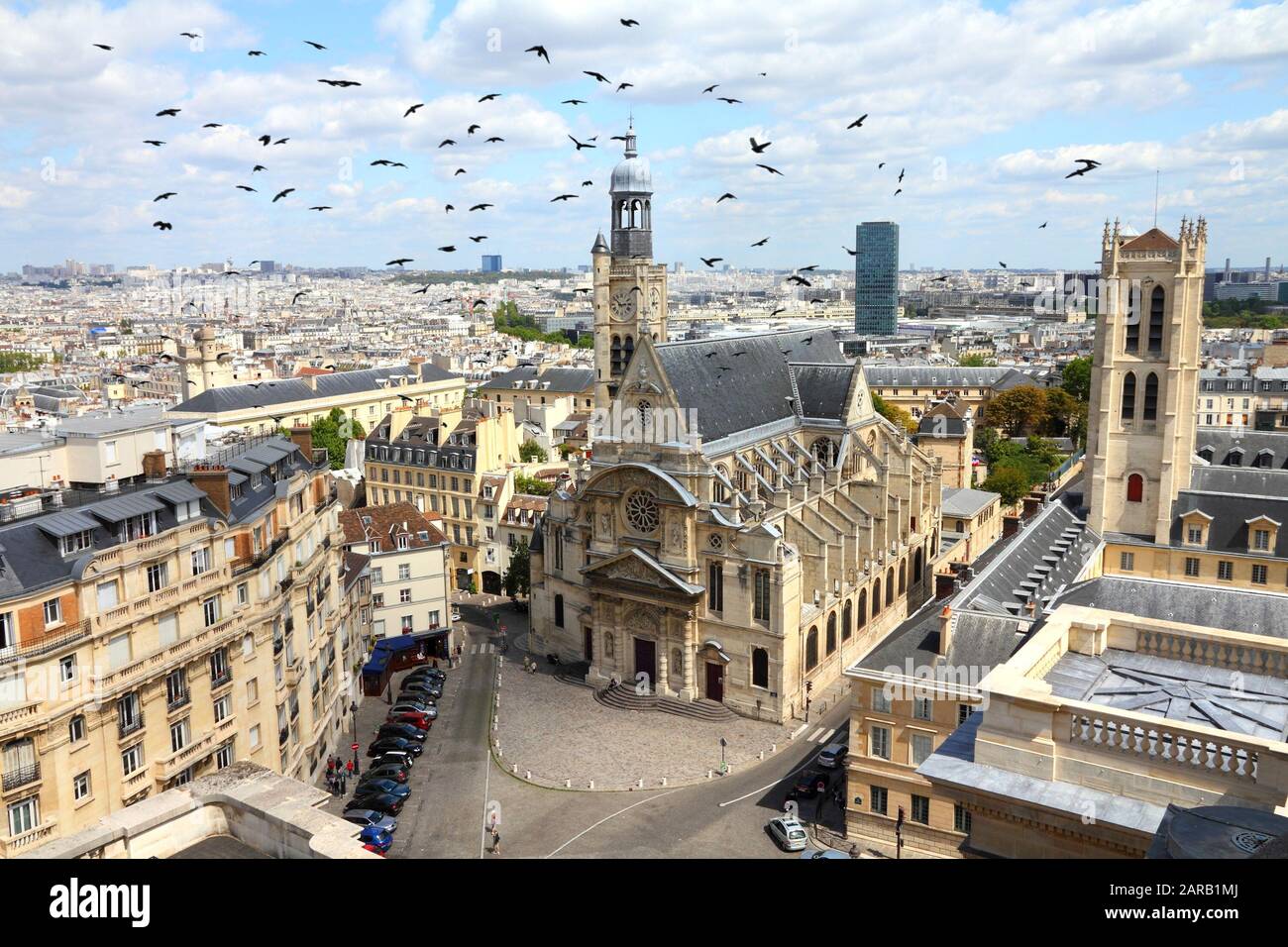 Paris, France - vue aérienne Vue sur la ville de Saint Etienne du Mont church. UNESCO World Heritage Site. Banque D'Images