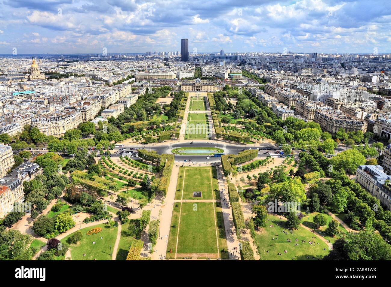 Champ de Mars à Paris, France. Vue aérienne. Banque D'Images