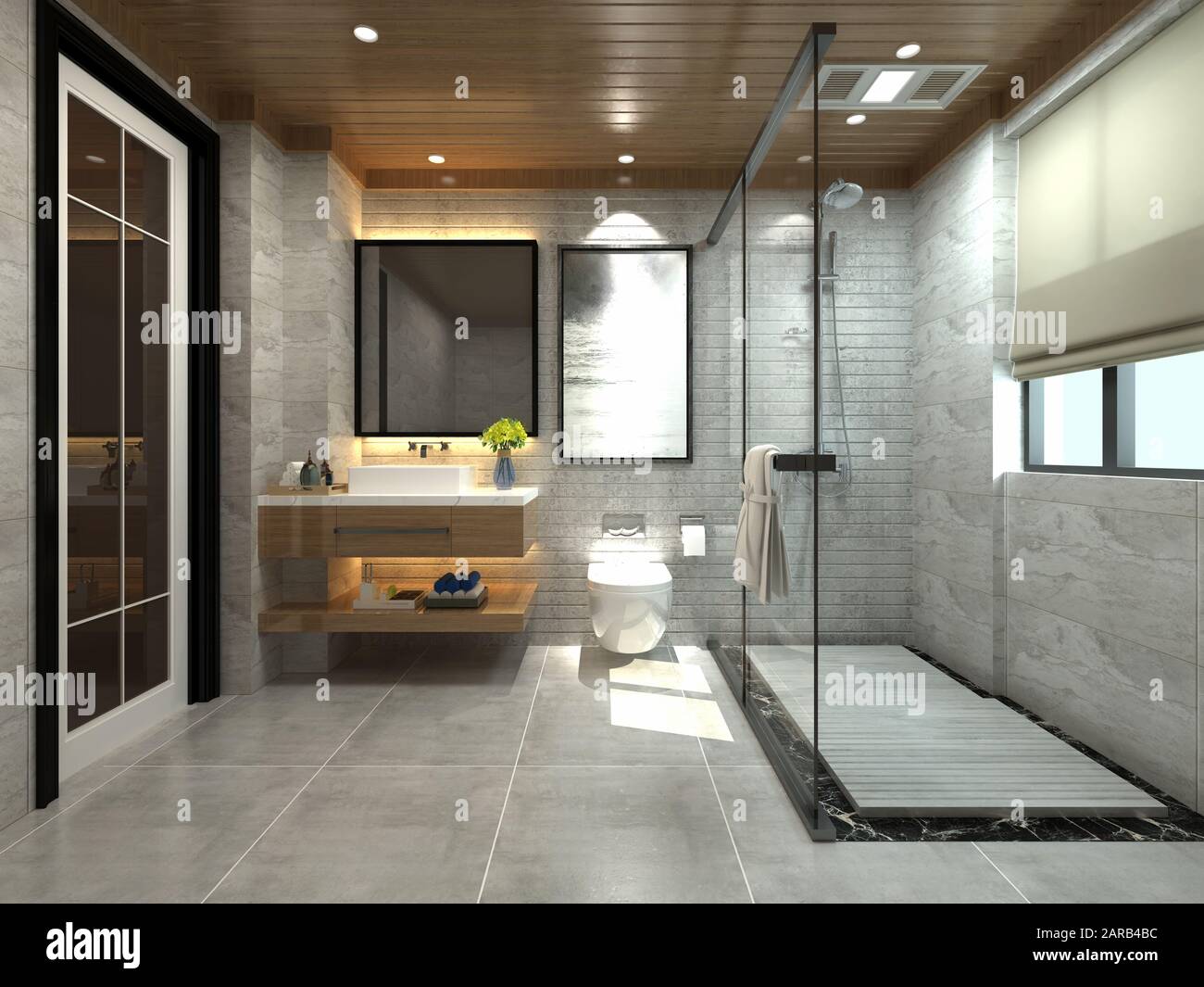 Le rendu 3D d'une salle de bains moderne Banque D'Images