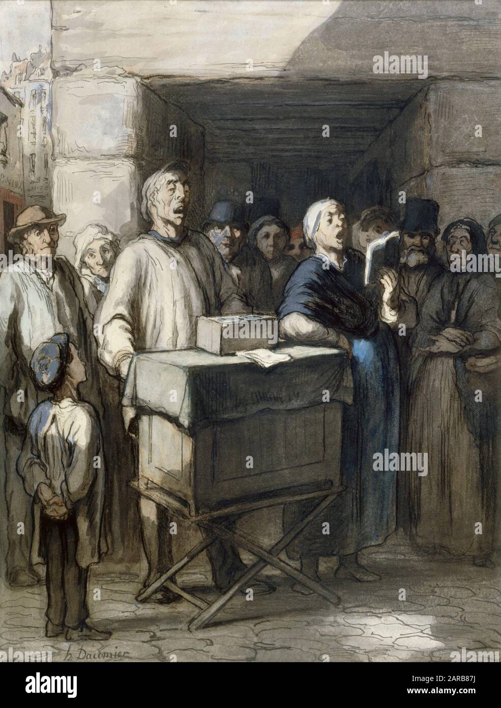 Honore Daumier , joueur d'orgue de tonneau vers 1860 à Paris Banque D'Images