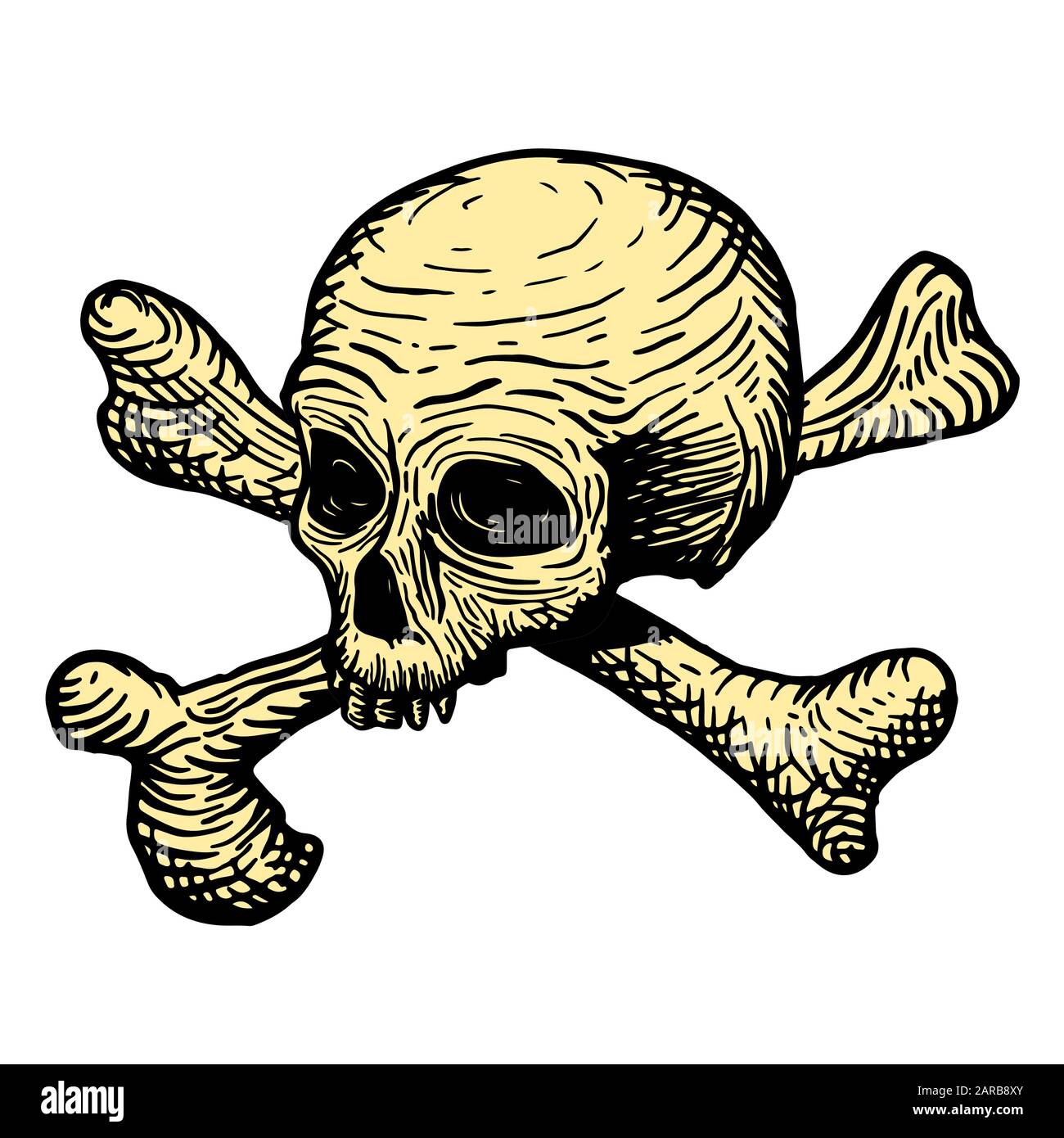 Dessin à la main d'un crâne d'un homme mort, avec des os, sur un fond blanc. Illustration vectorielle. Illustration de Vecteur