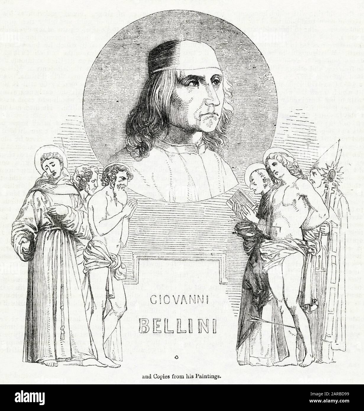 Giovanni Bellini avec des figures de ses peintures Banque D'Images