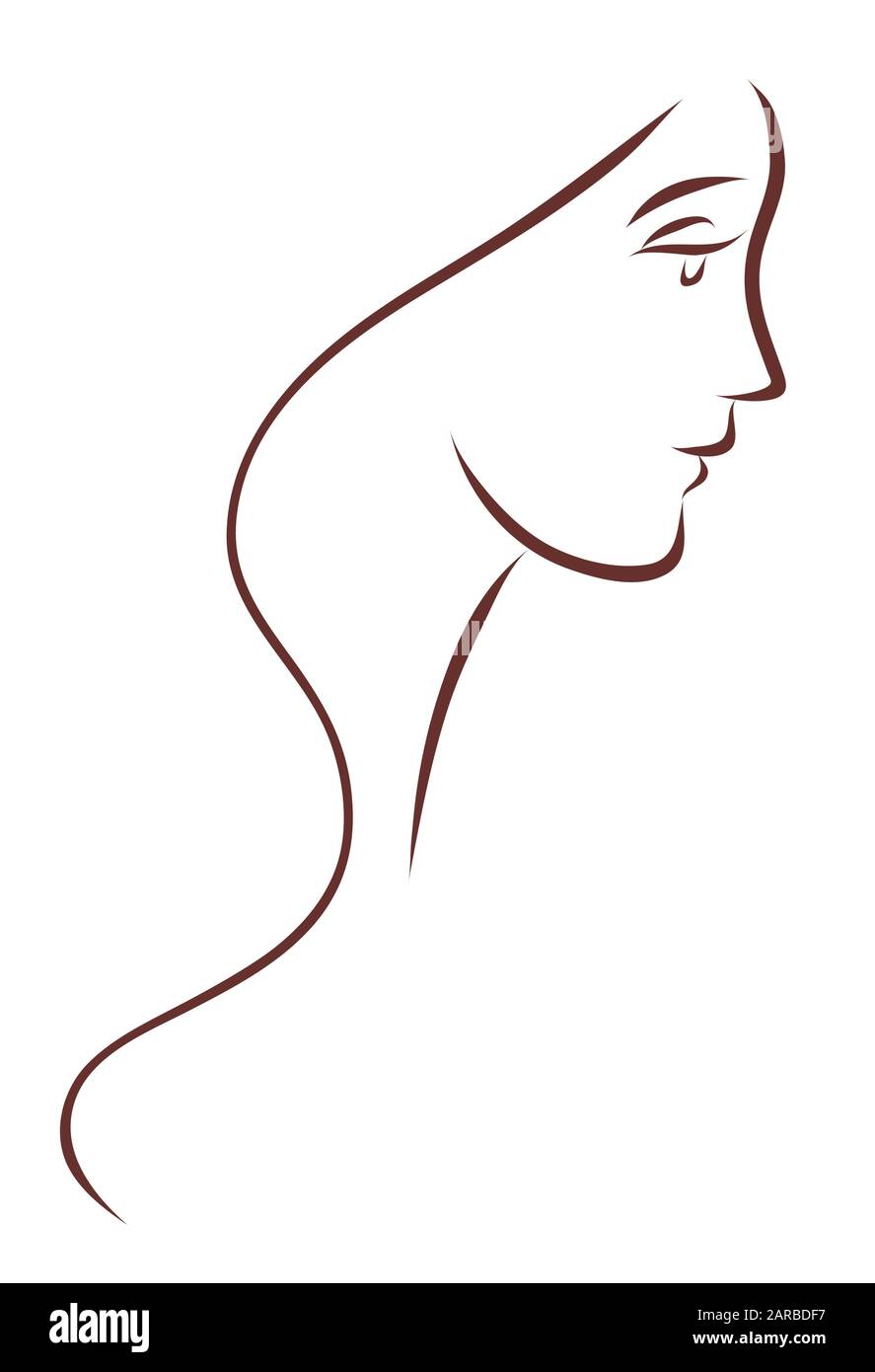 Contour dessin d'une belle fille avec une longue coiffure sur un fond blanc. Illustration vectorielle. Illustration de Vecteur