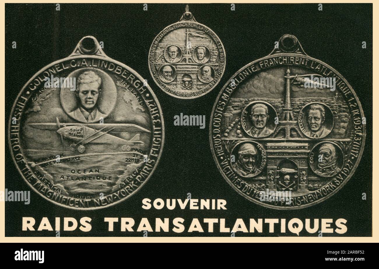 Médaille souvenir/Médaille aux pionniers de Transatlantic Flight - à la fois ceux qui ont perdu la vie et ensuite (enfin) celui (Lindbergh) qui a réussi. Banque D'Images