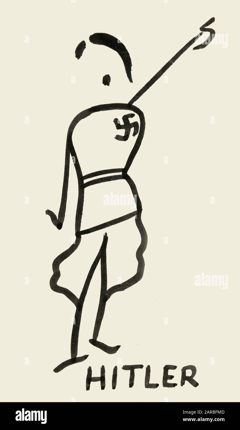 Carte postale britannique dessinée à la main, Adolf Hitler, WW2, propagande anti-nazie. Banque D'Images