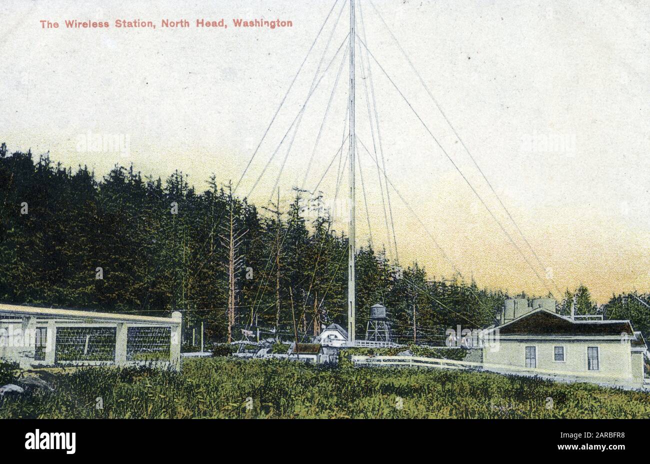 Administration américaine sans fil et Telegraph Station, North Head, État de Washington, États-Unis. Date : vers 1906 Banque D'Images