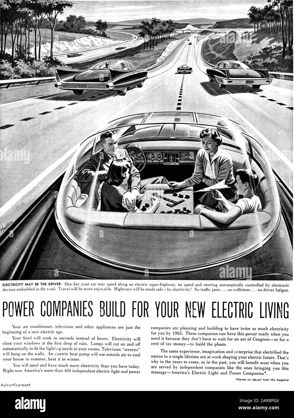 VOITURE électrique DU FUTUR dans les années 1950 publicité américaine Banque D'Images
