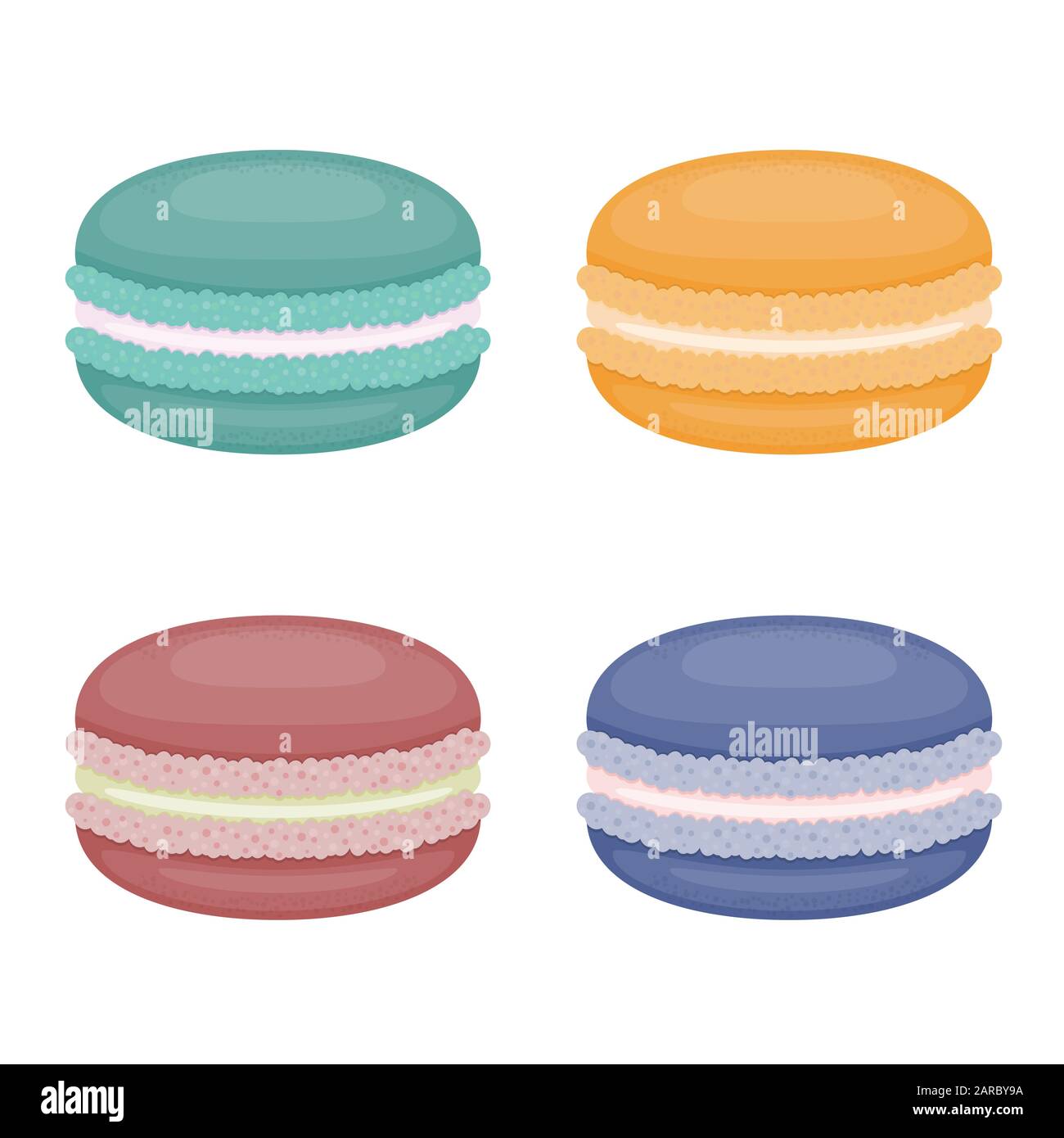 Jeu de macarons. Macarons français. Cookie sandwich sucré coloré. Illustration de Vecteur