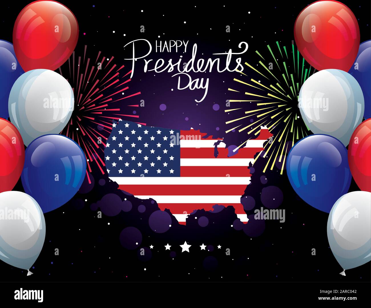 heureux présidents jour avec carte usa et ballons hélium Illustration de Vecteur