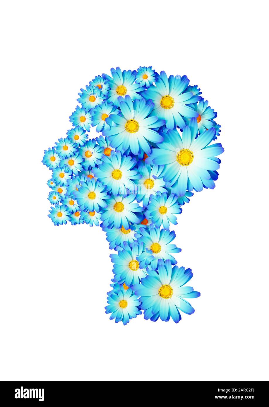 Femme fleur isolée face isolée sur blanc avec le chemin de découpe inclus dans le fichier jpg Banque D'Images