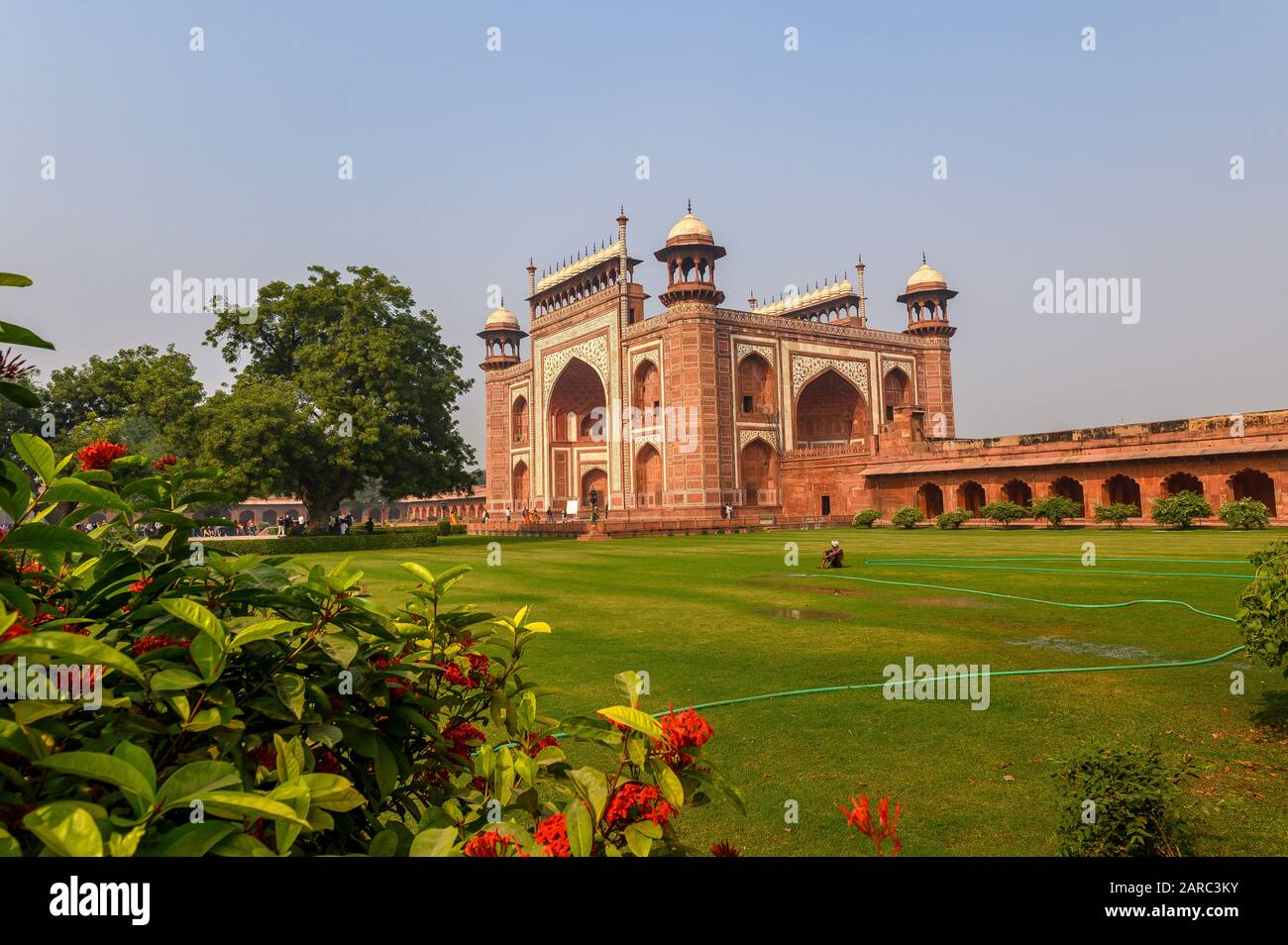 Taj Mahal la grande porte, Agra, Inde Banque D'Images