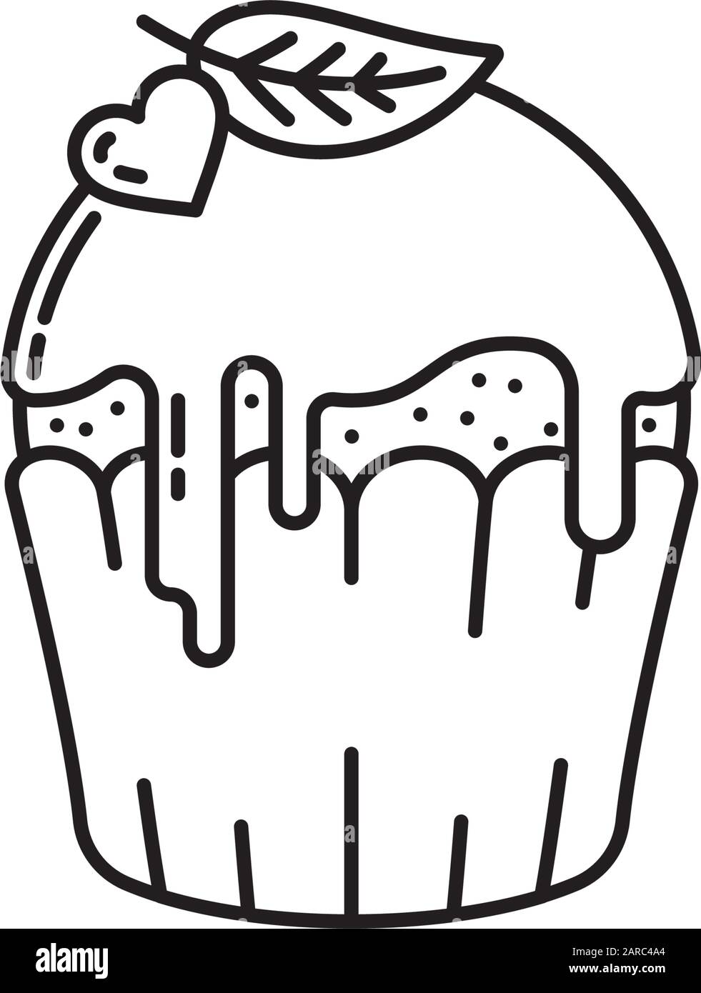 Cupcake avec glace et icône de vecteur de feuille de menthe. Illustration de Vecteur